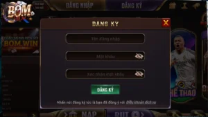 Giao diện đăng ký BomWin tối giản, dễ thực hiện