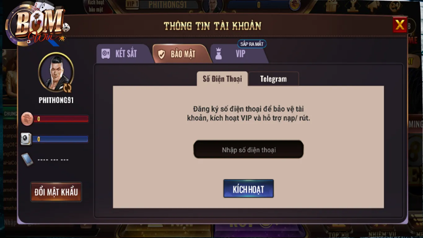 Chú ý bảo mật tài khoản sau khi đăng ký BomWin