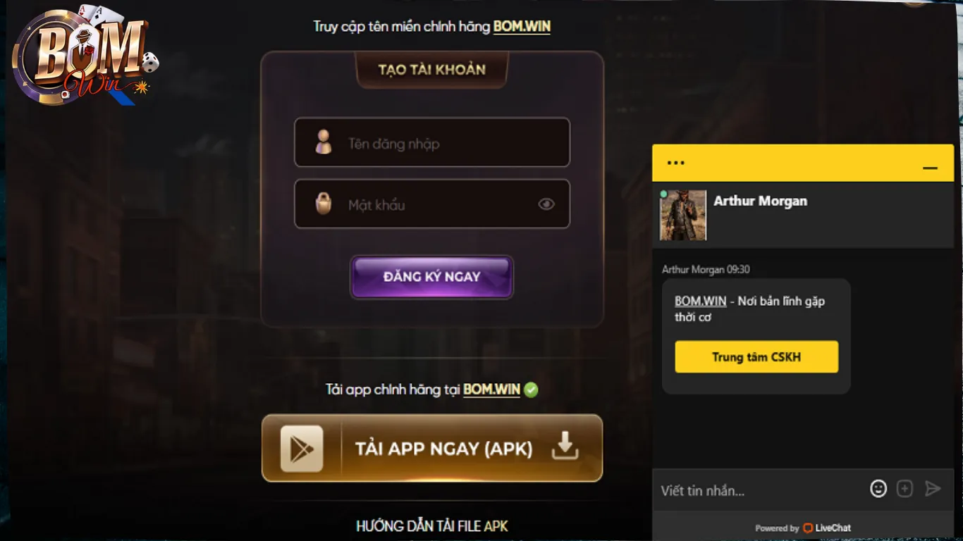 Kết nối cùng bộ phận CSKH BomWin ngay tại giao diện chính