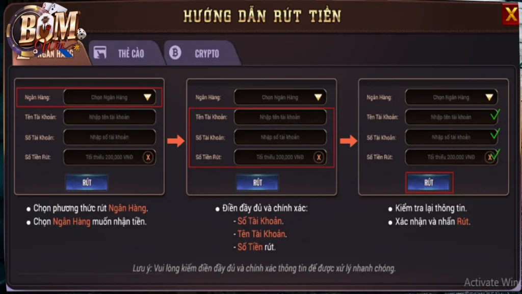Rút tiền BomWin – Kênh giao dịch 5* về mọi yếu tố